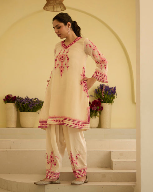 Kora Rose – Dori Embroidered A-Line Suit Set with Short Kurta and Pockets